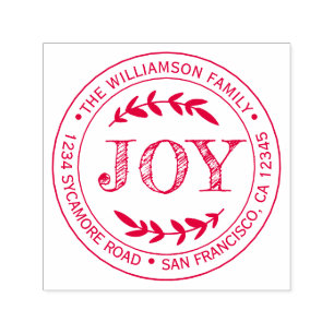 Tampon Auto-encreur Rustic Modern Christmas Joie Round Return Adresse