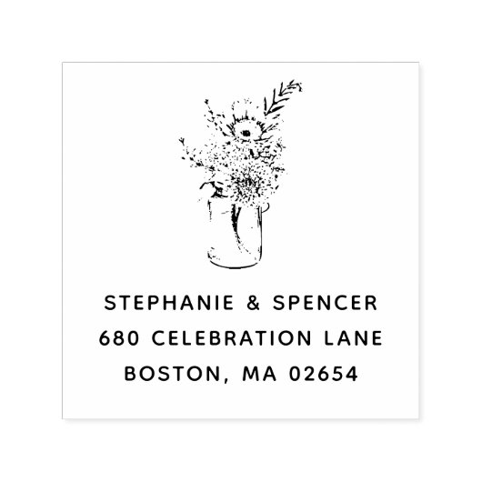 Tampon Auto-encreur Rustic Modern Fleur sauvage Mason Jar Mariage Adre (Design)