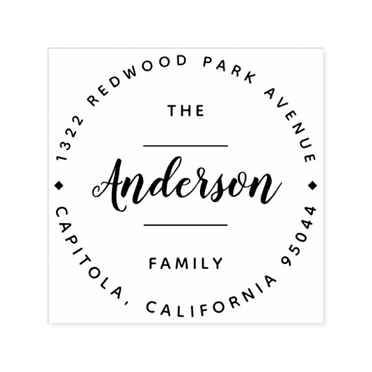 Tampon Auto-encreur Rustic Script Round Nom de famille Adresse de reto (Design)