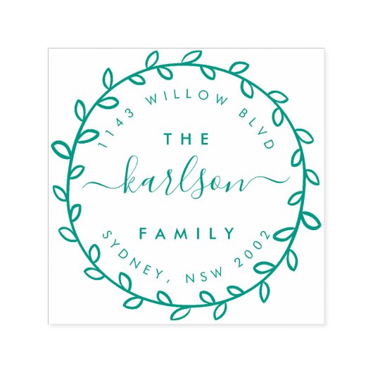 Tampon Auto-encreur Rustic Script & Wreath Nom de famille Adresse de r (Design)