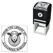 Tampon Auto-encreur Rustic Sheep Head Library Nom du livre (En situation)