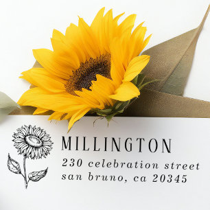 Tampon Auto-encreur Rustic Sunflower Nom de famille personnalisé Adres
