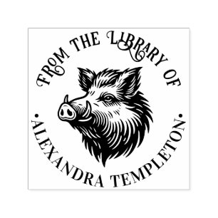 Tampon Auto-encreur Rustic Wild Boar Head Library Nom du livre #1P