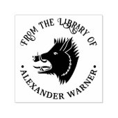 Tampon Auto-encreur Rustic Wild Boar Head Round Library Nom du livre (Design)