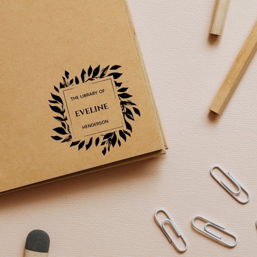 Tampon Auto-encreur Rustique Botanique Feuilles Moderne Élégant Livre