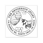 Tampon Auto-encreur Rustique Bumblebee Hive Esquisse Rond Adresse de r (Design)