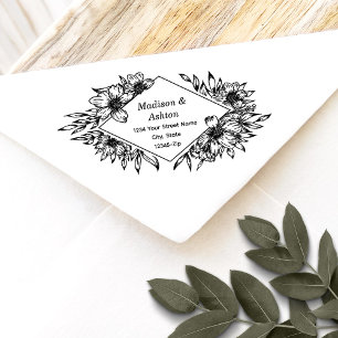 Tampon Auto-encreur Rustique Floral Frontière Mariages Noms Adresse de