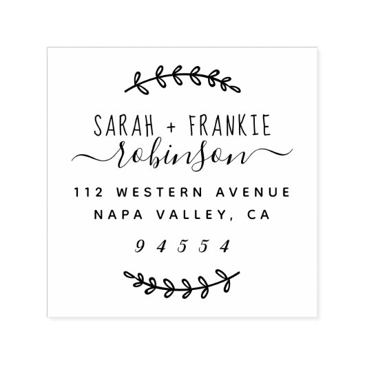 Tampon Auto-encreur Rustique Script Marié Couple Adresse de retour (Design)