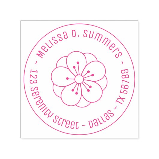Tampon Auto-encreur Sakura Cherry Blossom Flower Round Adresse 2 (Design)