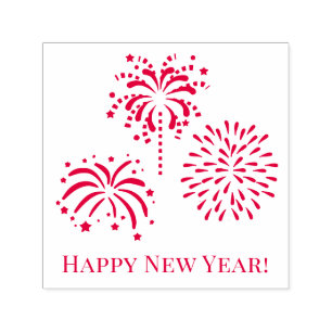 Tampon Auto-encreur Salutation avec Feux d'Artifice #2 Bonne Année