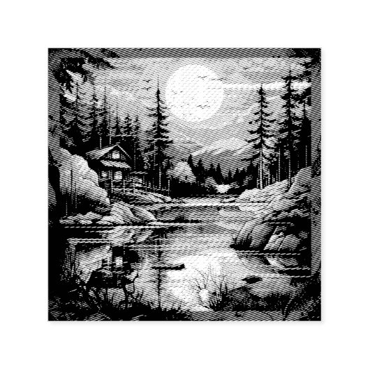 Tampon Auto-encreur Scandinave Rétro Maison de montagne (Design)