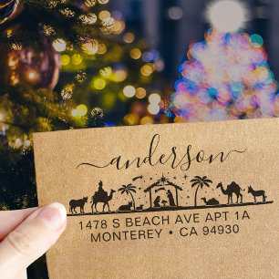 Tampon Auto-encreur Scène de la Nativité Jésus Christ Bible Retour Adr