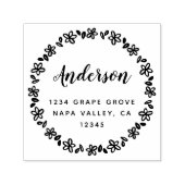 Tampon Auto-encreur Script de couronne florale Nom de famille Adresse  (Design)