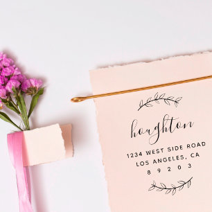 Tampon Auto-encreur Script dessiné à la main Nom de famille Adresse de