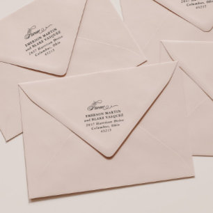 Tampon Auto-encreur Script élégant de l'adresse de retour mariage