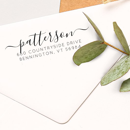 Tampon Auto-encreur Script élégant Nom de famille Adresse de retour pe