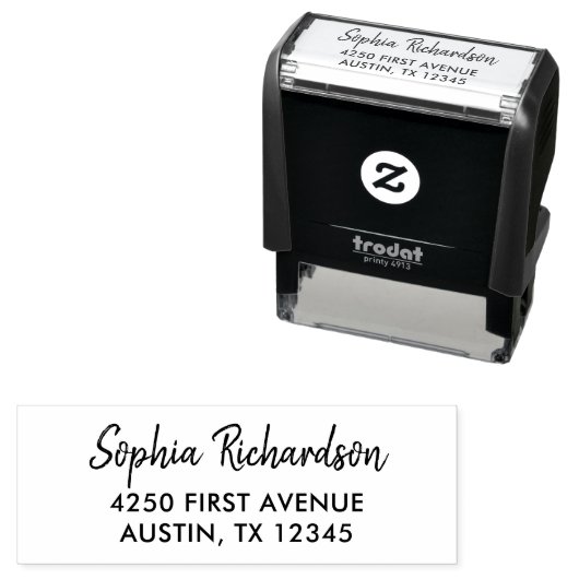 Tampon Auto-encreur Script manuscrit moderne | Adresse de retour (En situation)