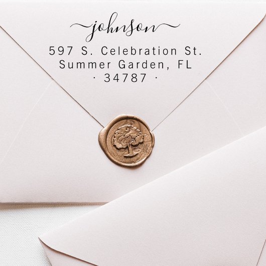 Tampon Auto-encreur Script manuscrit Nom de famille Adresse de retour