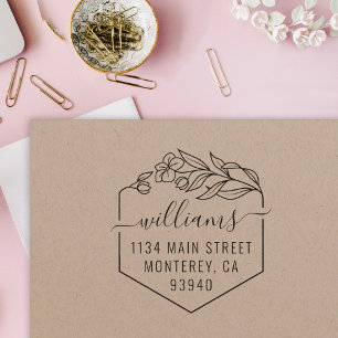 Tampon Auto-encreur Script Mariage moderne Nom de famille et adresse d