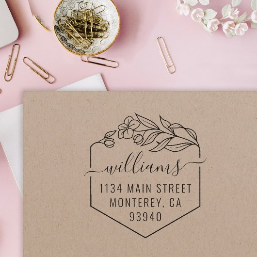 Tampon Auto-encreur Script Mariage moderne Nom de famille et adresse d