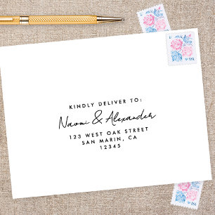 Tampon Auto-encreur Script moderne minimal mariage RSVP Adresse de ret