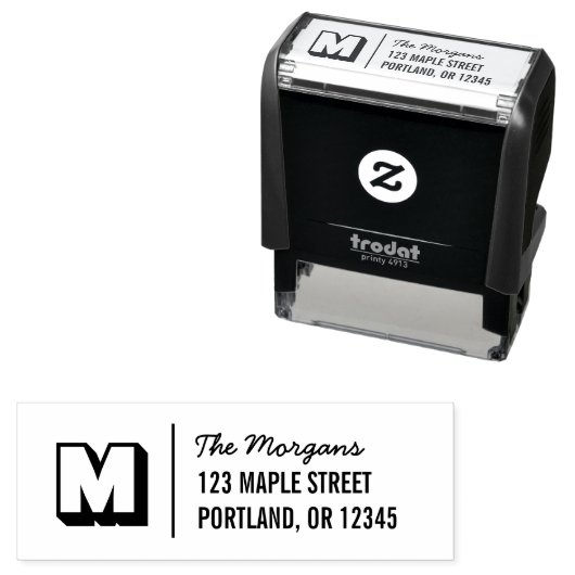 Tampon Auto-encreur Script Monogramme Blocage Nom de famille Adresse d (En situation)