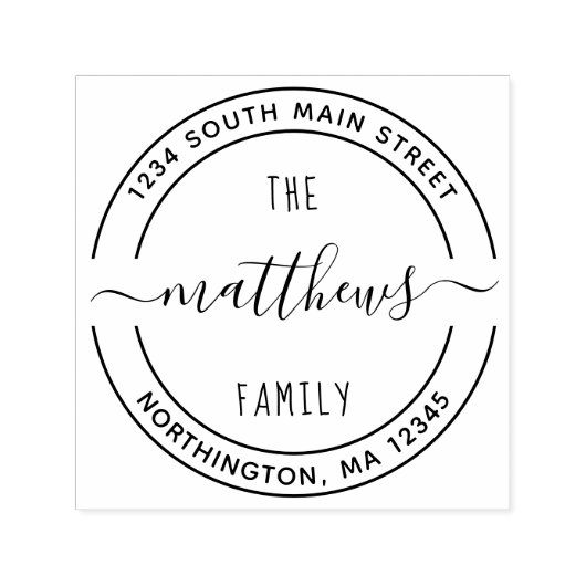 Tampon Auto-encreur Script Nom de famille 8 Round Adresse de retour pe (Design)