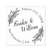 Tampon Auto-encreur Script personnalisé et Feuilles élégants | Mariage (Design)