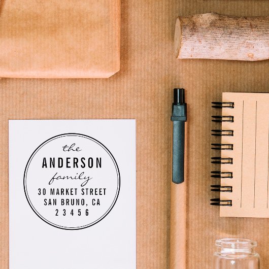 Tampon Auto-encreur Script personnalisé Nom de famille Ronde Adresse d