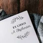 Tampon Auto-encreur Script rustique Botanique Feuilles Ex Libris Bookp