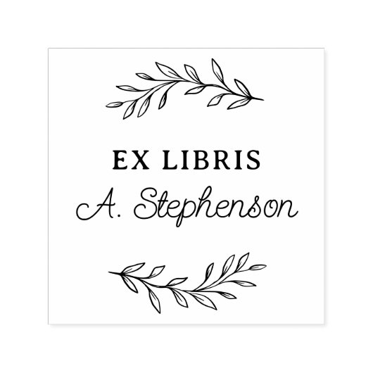 Tampon Auto-encreur Script rustique Botanique Feuilles Ex Libris Bookp (Design)