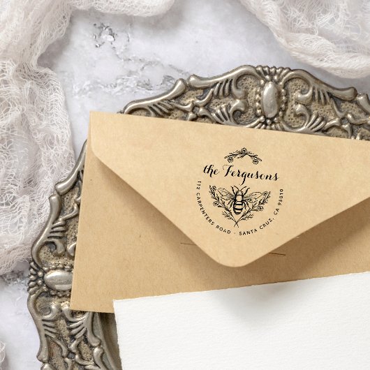 Tampon Auto-encreur Script rustique Honey Bee Round Adresse de retour