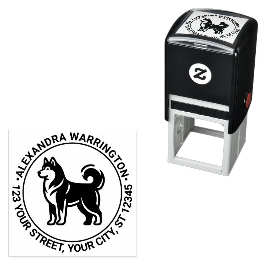 Tampon Auto-encreur Sibérie Husky Chig Standing Silh Nom Ret Adresse (En situation)