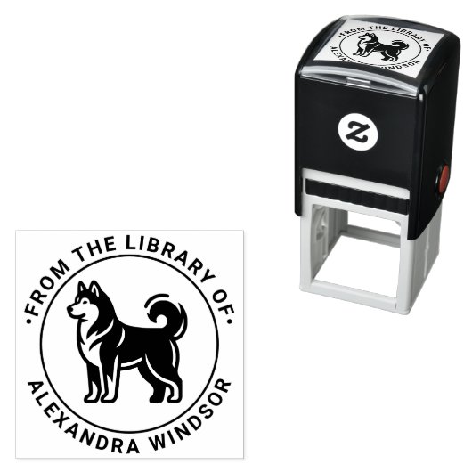 Tampon Auto-encreur Sibérien Husky Chig Standing Silh Library Nom du l (En situation)