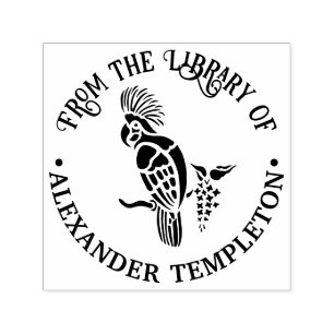 Tampon Auto-encreur Silhouette de cacatoès Nom du livre de la biblioth