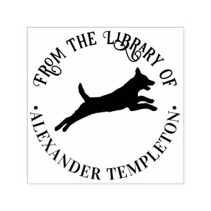 Tampon Auto-encreur Silhouette de chien Malinois belge Nom du livre de