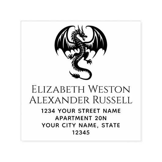 Tampon Auto-encreur Silhouette de dragon mystique #8S Nom Adresse de r (Design)