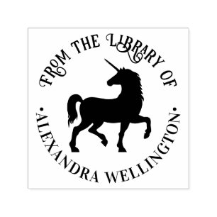 Tampon Auto-encreur Silhouette de licorne « De la bibliothèque de » Li