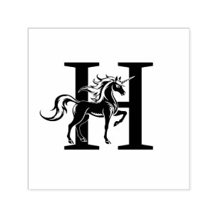 Tampon Auto-encreur Silhouette de licorne mythique sur une initiale au