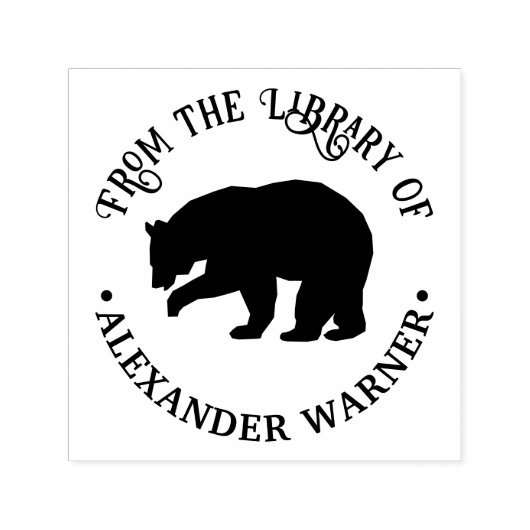 Tampon Auto-encreur Silhouette d'ours rustique #3 Rond Nom du livre de (Design)
