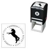 Tampon Auto-encreur Silhouette noir et blanc Unicorne Retour Étiquette (En situation)