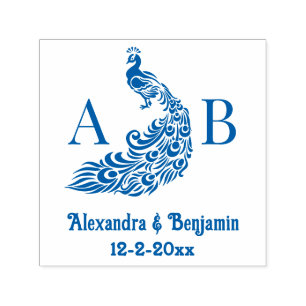 Tampon Auto-encreur Silhouette Peacock #4 Couple 2 Init Noms Monogramm