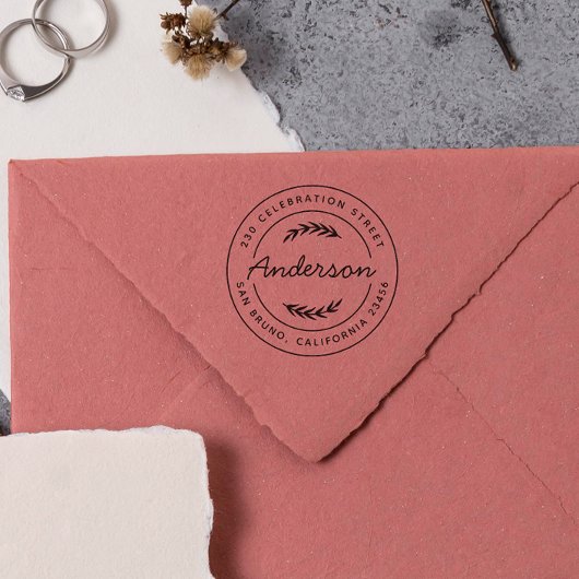 Tampon Auto-encreur Simple Botanique Rond Adresse de retour