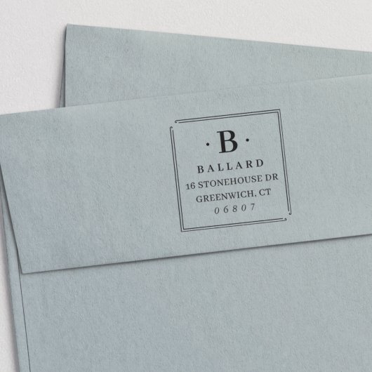 Tampon Auto-encreur Simple Classic Carré Monogramme Adresse de retour