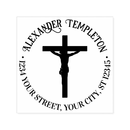 Tampon Auto-encreur Simple Crucifixion Nom croisé Ronde Adresse de ret (Design)