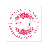 Tampon Auto-encreur Simple Custom Leaves Initials Script Round Wedding (Design)