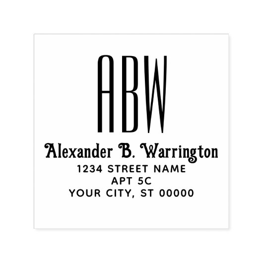 Tampon Auto-encreur Simple Elegant 3 Initial Monogramme Nom Adresse (Design)