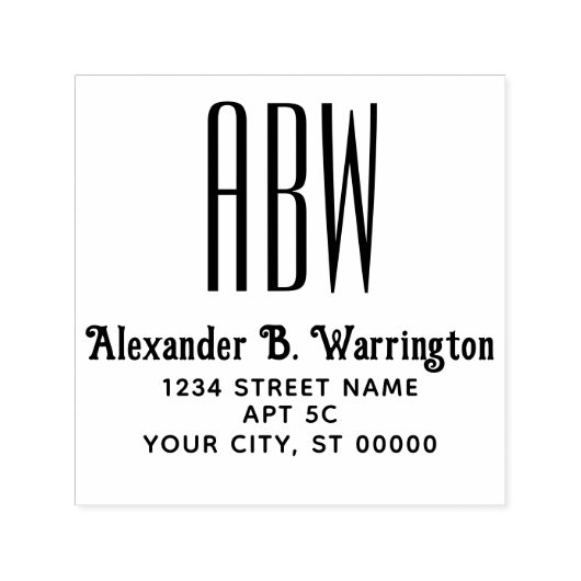Tampon Auto-encreur Simple Elegant 3 Initial Monogramme Nom Adresse (Design)