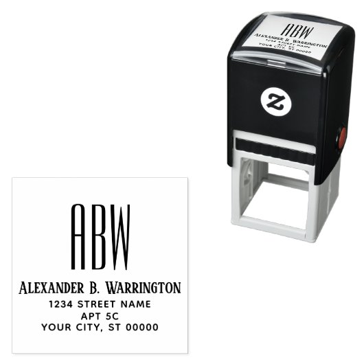Tampon Auto-encreur Simple Elegant 3 Monogramme initial Adresse #8 (En situation)