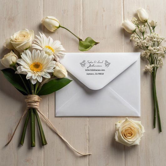 Tampon Auto-encreur Simple Elegant Flowers Mariage Adresse de retour